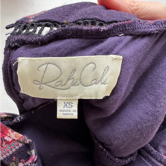 Rahi Cali Purple Multi Color Floral Print 3/4 Sleeve Ruffle Mini Dress XS - Picture 8 of 14